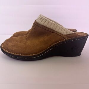 UGG Gael Chestnut Tan Suede Knit Cuff Sheep Shearling Lined Wedge Clogs 7